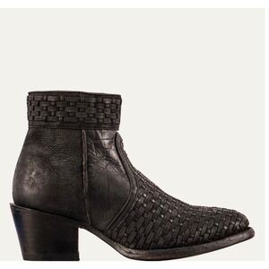 Stetson Womens Black Woven Leather Ankle Boots Western Booties Size 8.5